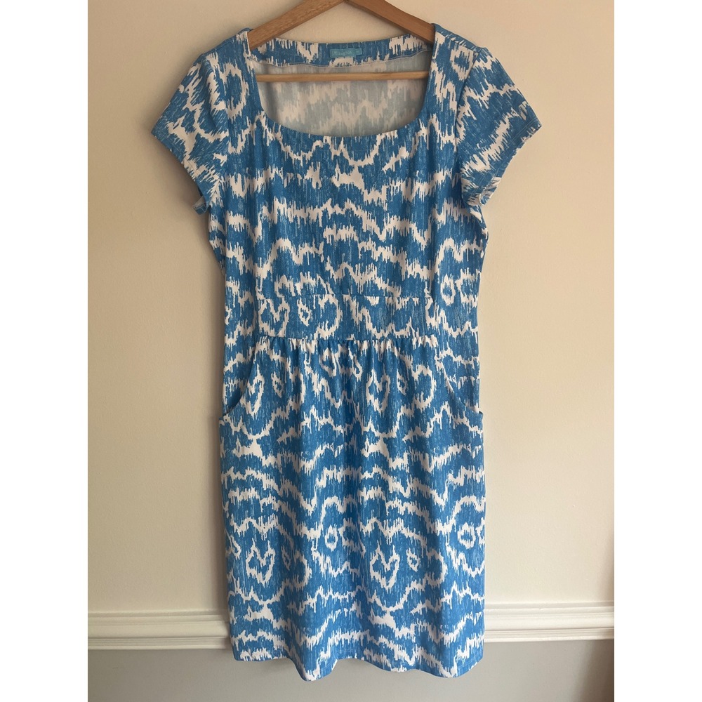 J. McLaughlin Catalina Cloth Sheath Dress Size Medium Blue Ikat Print S/s